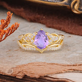Romantic 5-Prong Pear Cut Natural Amethyst Stacking Ring